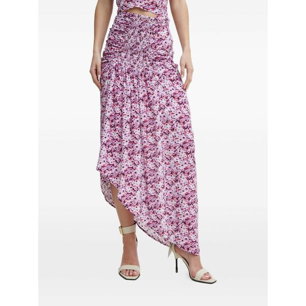 イロ レディース スカート ボトムス Noseti shirred floral asymmetric skirt Purple|asty