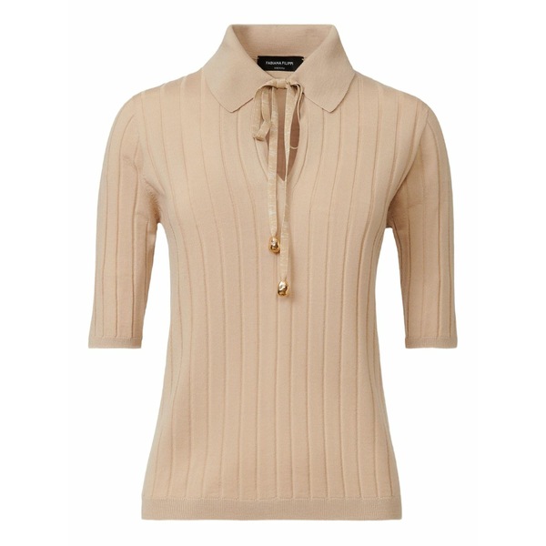 ファビアナ フィリッピ レディース 編み物\u0026スウェーター アウター Ribbed-knit polo neck top Neutrals