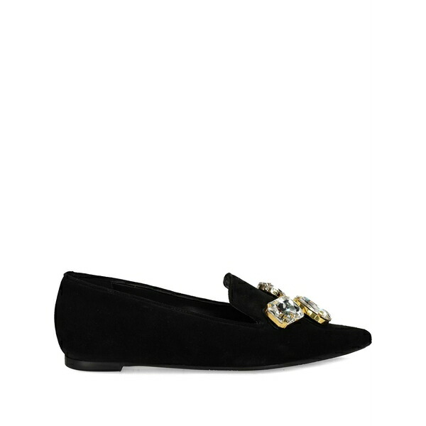ラス レディース スリッポン・ローファー シューズ Pointed-toe crystal-embellished loafers Black|asty