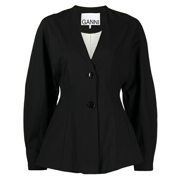 ガニー レディース ジャケット&ブルゾン アウター V-neck single-breasted blazer Black|asty