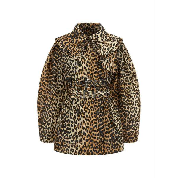 ガニー レディース 厚地の外套 アウター Ruffle leopard trench coat Brown