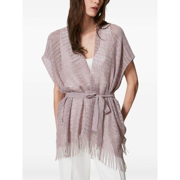 ツイン仕掛ける レディース ジレー アウター Fringed open-front cardigan Pink