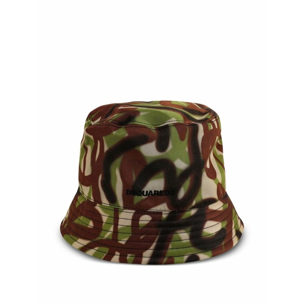 ディースクエアード メンズ かぶり笠 付属品 Camouflage-print bucket hat Green