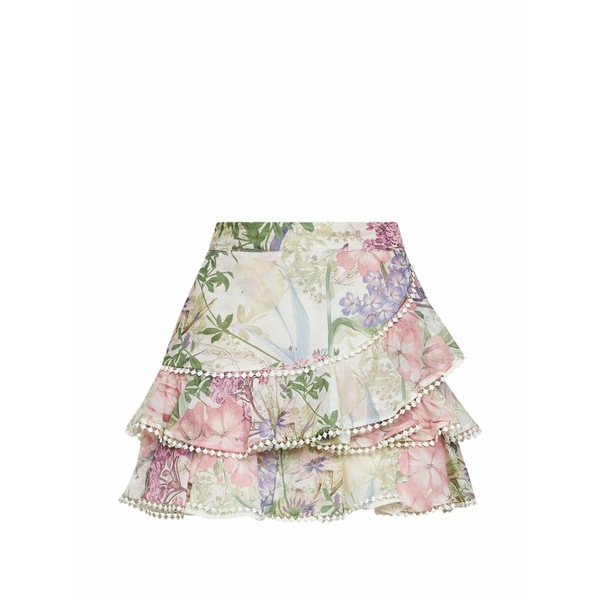 チャロ ルイス イビザ レディース スカート ボトムス Fera floral-print ruffled mini skirt Neutrals