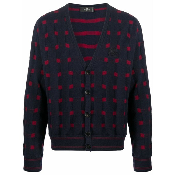 エトロ メンズ ジレー アウター Patterned-knit v-neck cardigan  Blue
