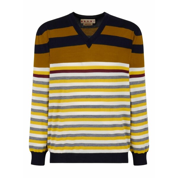 マルニ メンズ 編み物\u0026プルオーバー アウター Striped v-neck sweater Yellow