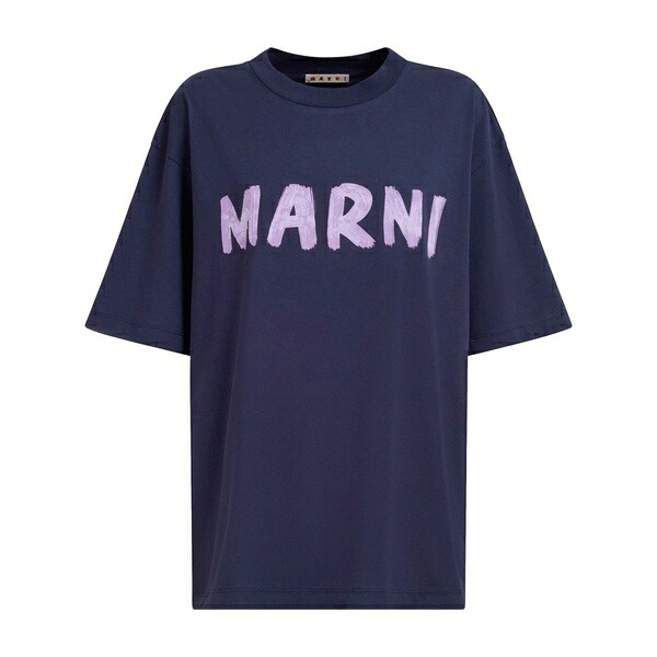 マルニ レディース プルオーバー トップス Logo-print cotton t-shirt Blue