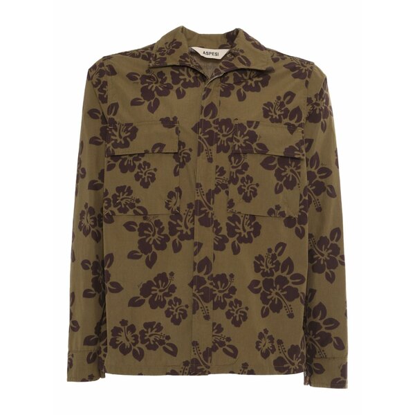 アスペジ メンズ シャツ トップス Hibiscus-print cotton shirt Brown｜asty