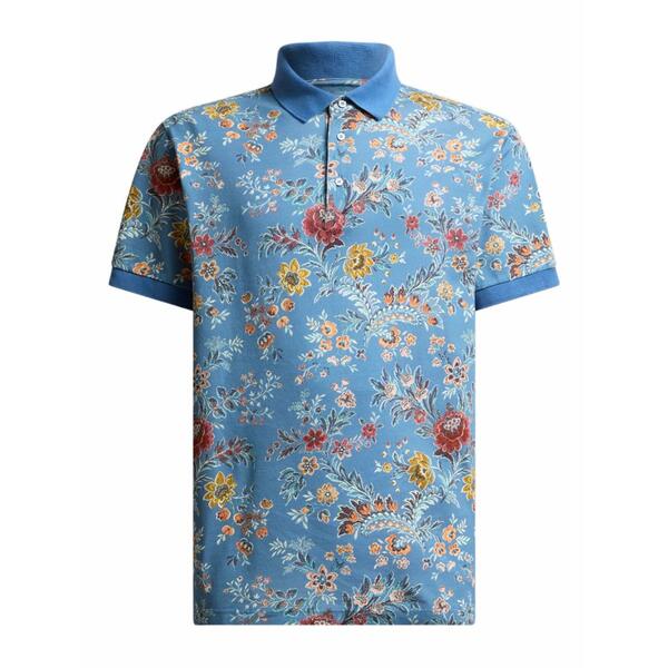 エトロ メンズ ポロシャツ トップス Floral-print polo shirt Blue|asty