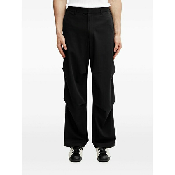 フィリングピース メンズ カジュアルパンツ ボトムス Pleat-detail logo-embroidered wide-leg pants Black｜asty