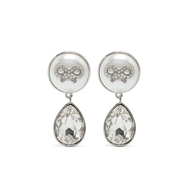 セルフ・ポートレイト レディース ピアス＆イヤリング アクセサリー Bow crystal-droplet earrings Silver｜asty