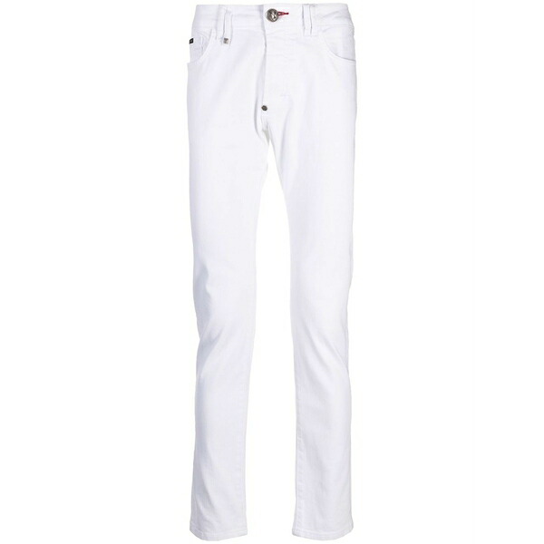 フィリッププレイン メンズ デニムパンツ ボトムス Logo-plaque skinny jeans White｜asty