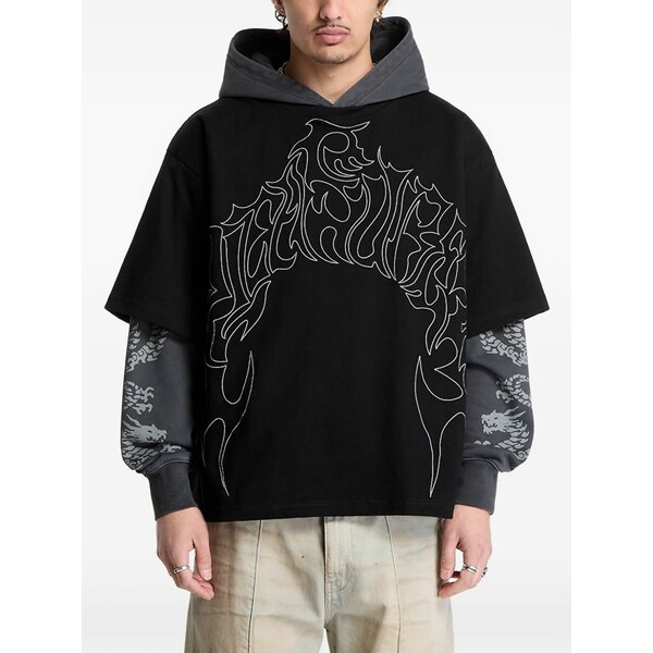 プレジャーズ メンズ パーカー・スウェットシャツ アウター Dragon layered hoodie Black｜asty