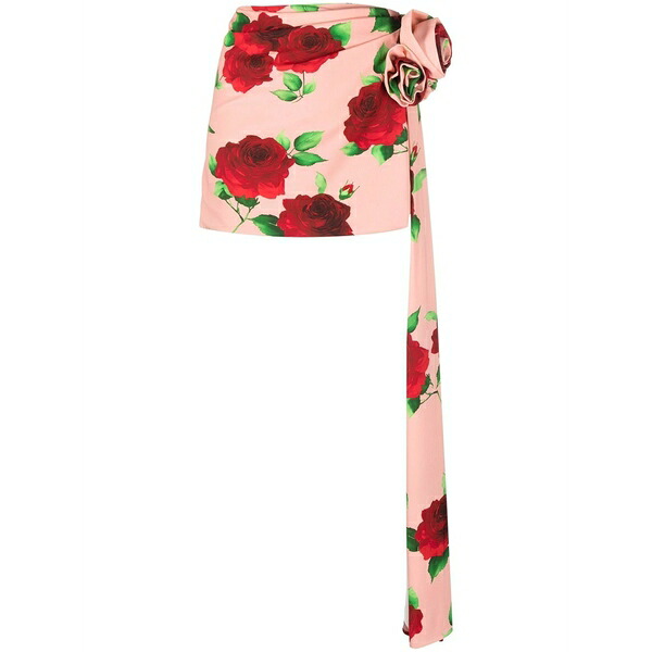 マグダ・ブトリム レディース スカート ボトムス Rose-print draped miniskirt Pink|asty