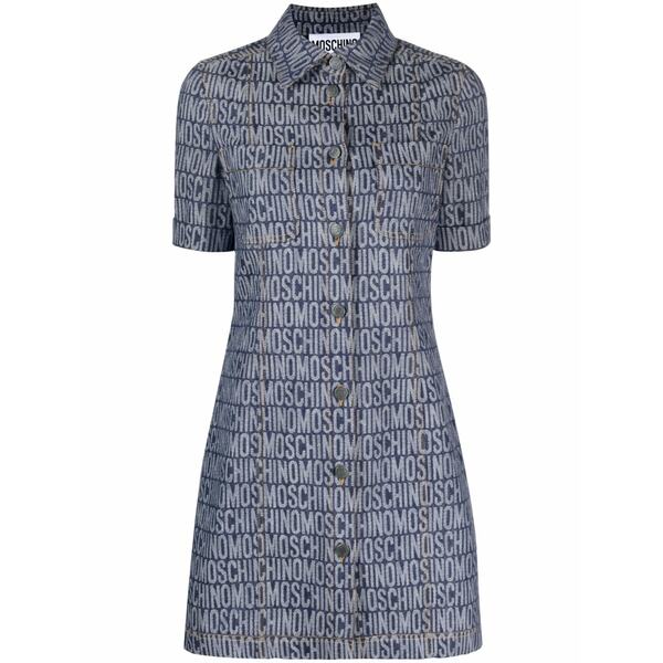 モスキーノ レディース ワンピース トップス Logo-jacquard denim mini dress Blue｜asty 62,040円