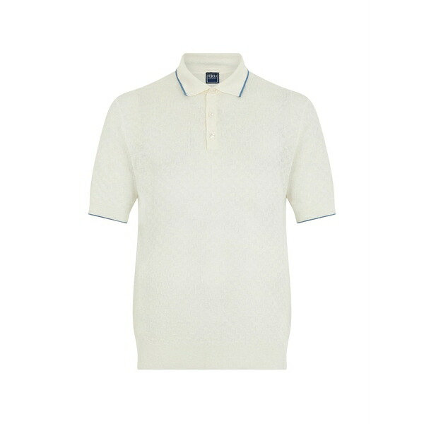 フェデーリ メンズ ポロシャツ トップス Contrast-trim short-sleeve polo shirt White｜asty