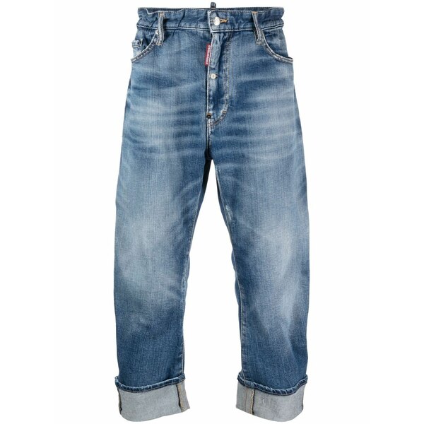 ディースクエアード メンズ デニムパンツ ボトムス Logo-print cropped jeans Blue｜asty