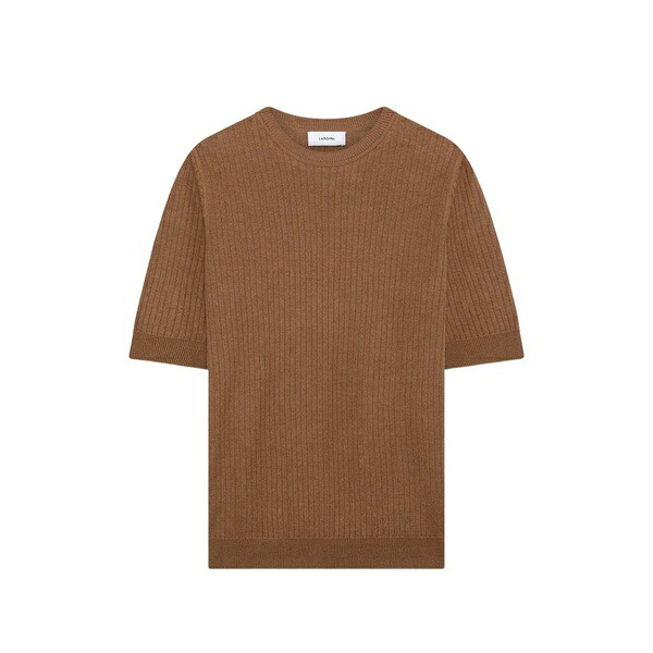 ラルディーニ メンズ ポロシャツ トップス Rib-knit t-shirt Brown|asty