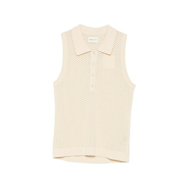ガント レディース ポロシャツ トップス Pointelle-knit sleeveless polo shirt Neutrals｜asty