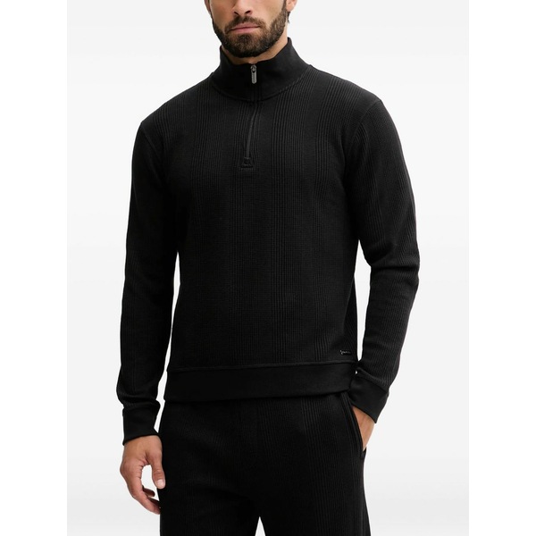 ボス メンズ パーカー・スウェットシャツ アウター Half-zip sweater Black|asty