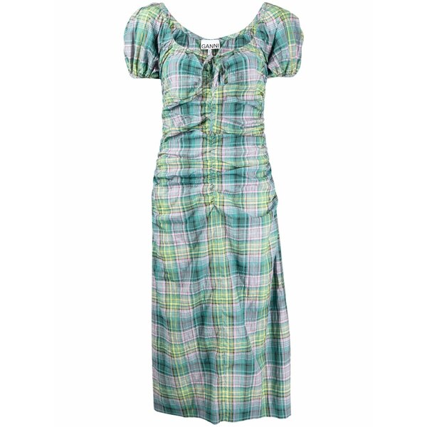 ガニー レディース ワンピース トップス Checked seersucker midi dress Green｜asty