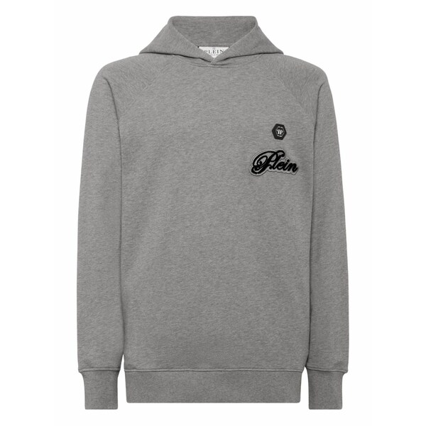 フィリッププレイン メンズ パーカー・スウェットシャツ アウター Logo-patch hoodie Grey|asty