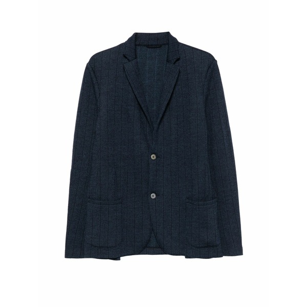 グランサッソ メンズ ジャケット＆ブルゾン アウター Herringbone-knit single-breasted wool blazer Blue｜asty