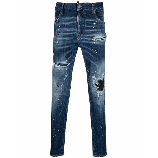 ディースクエアード メンズ デニムパンツ ボトムス Distressed low-rise skinny jeans Blue|asty