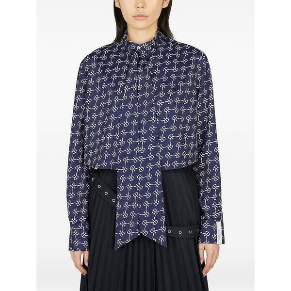 ロック レディース シャツ トップス Monogram-pattern shirt Blue｜asty