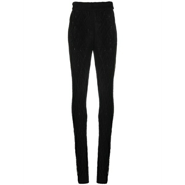 フィリッププレイン レディース カジュアルパンツ ボトムス Cashmere crystal cable-knit trousers Black|asty