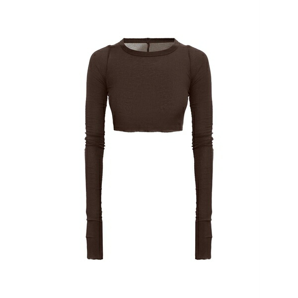 リックオウエンス レディース Tシャツ トップス Long-sleeve cropped top Brown|asty