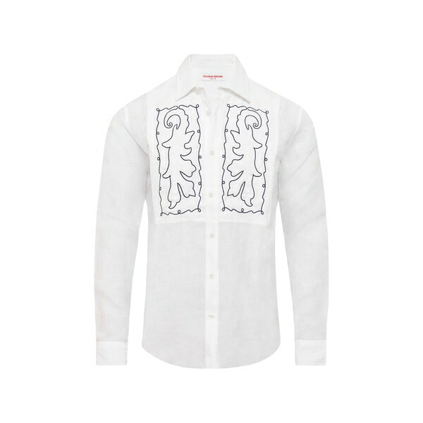 オールバー ブラウン メンズ シャツ トップス Giles mirabello embroidered shirt White|asty