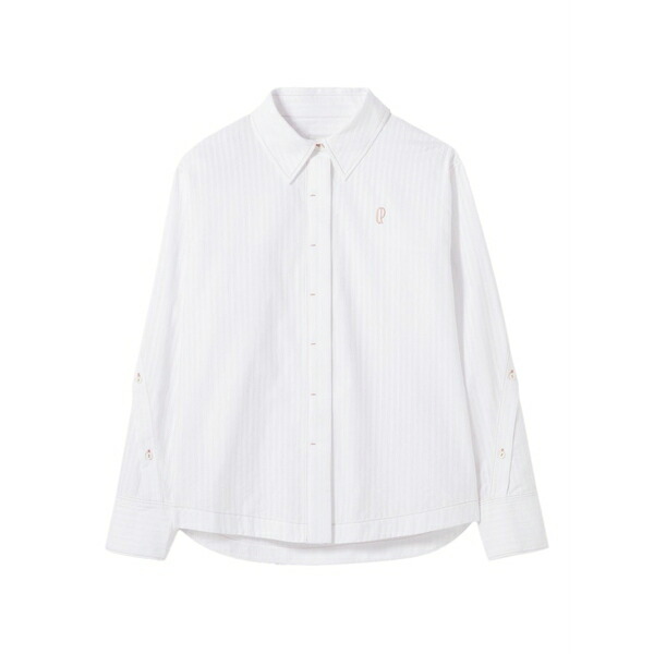 クローディピエルロ レディース シャツ トップス Embroidered-logo striped shirt White|asty
