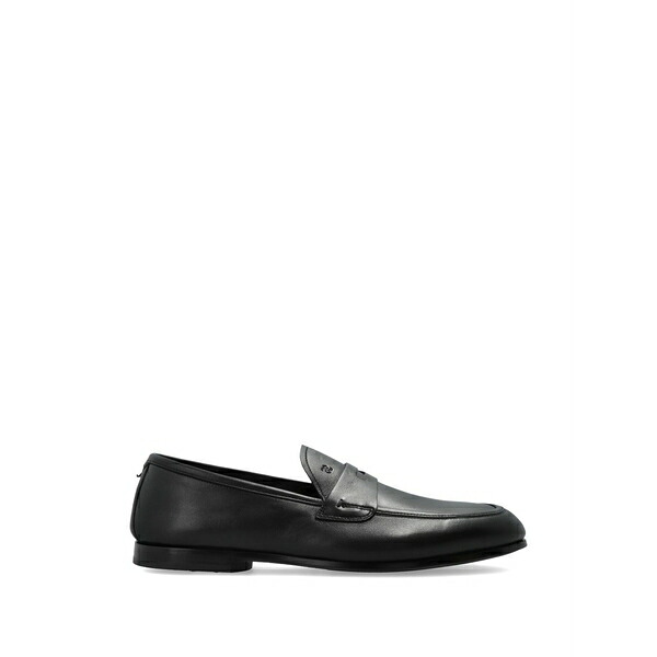 ファビ メンズ スリッポン・ローファー シューズ Almond-toe leather loafers Black|asty