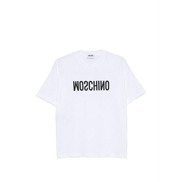 モスキーノ レディース Tシャツ トップス Logo-print cotton t-shirt White|asty