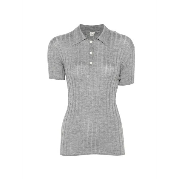 トーテム レディース ポロシャツ トップス Ribbed-knit short-sleeves polo top Grey｜asty