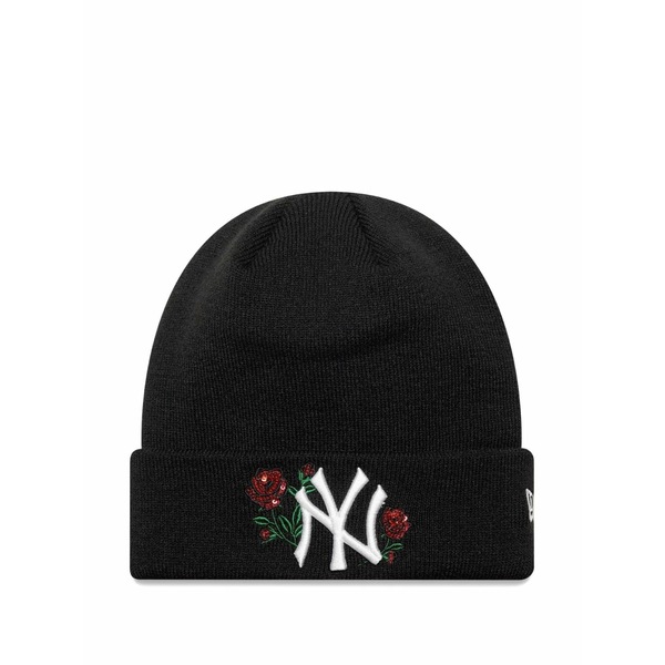 ニューエラ メンズ 帽子 アクセサリー New york yankees mlb sequin-embellished rose-embroidered beanie hat Black｜asty
