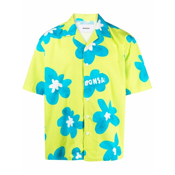ボンサイ メンズ シャツ トップス Floral-print cotton shirt Green|asty