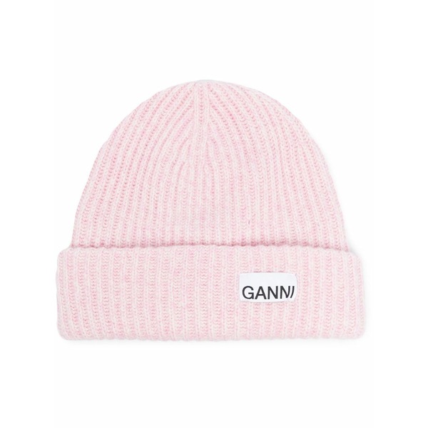 ガニー レディース かぶり笠 付属品 Logo-patch ribbed-knit beanie Pink