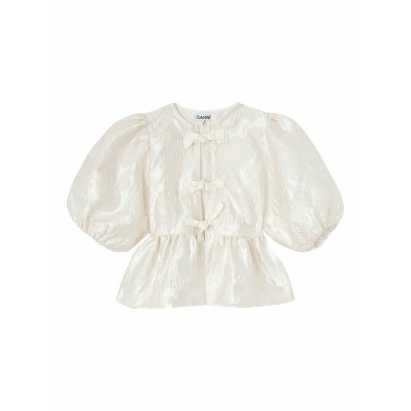 ガニー レディース シャツ トップス Bow puff-sleeve blouse Neutrals|asty