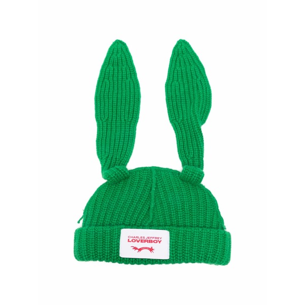 プリンスチャールズ島・ジェフリー レディース 鳥打ち帽 付属物 Chunky rabbit beanie hat Green