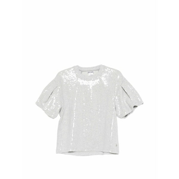 ダナ キャラン ニューヨーク レディース Tシャツ トップス Sequins puff-sleeves t-shirt Grey|asty