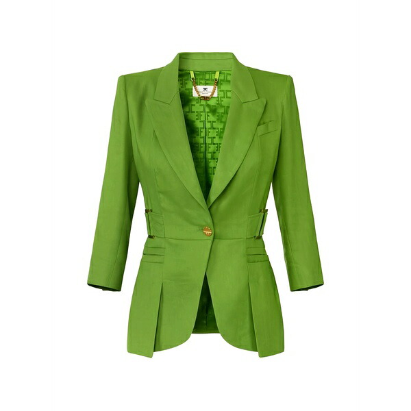エリザベスフランキ レディース ジャケット＆ブルゾン アウター Single breasted linen blend jacket Green｜asty