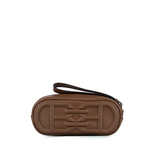 バリー レディース クラッチペダル御徒面子 御徒面子 Logo-embossed clutch bag Brown