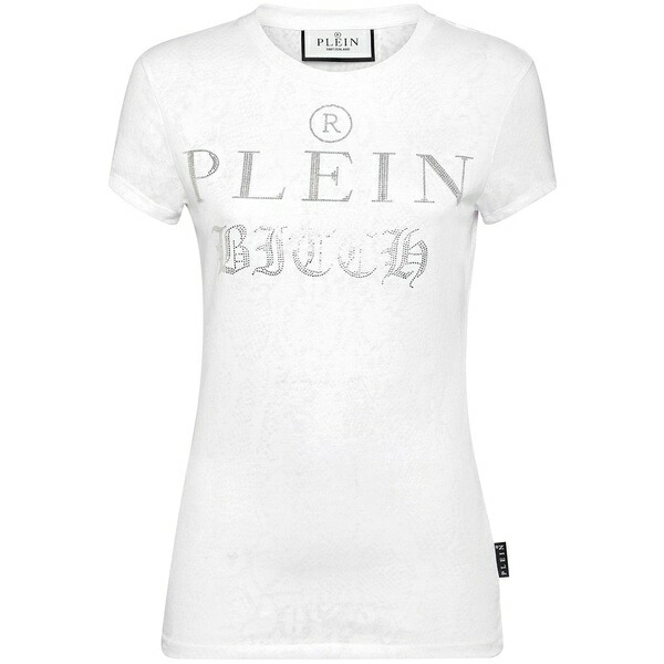 フィリッププレイン レディース Tシャツ トップス Logo-embellished t-shirt White｜asty
