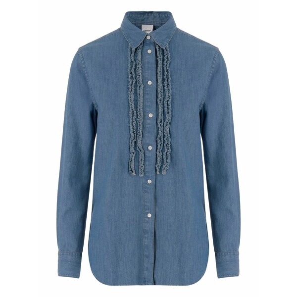 アスペジ レディース シャツ トップス Ruffled-detail denim shirt Blue|asty