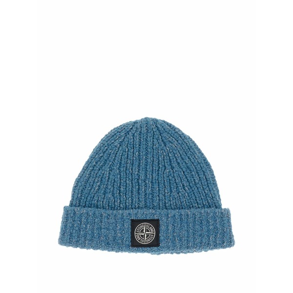 ストーンアイランド メンズ 帽子 アクセサリー Ribbed patch beanie Blue