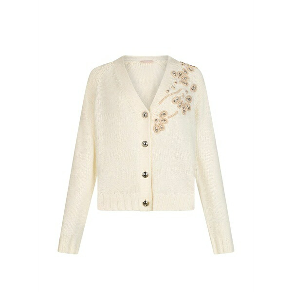 リュージョー レディース ジレー アウター Bejewelled v-neck cardigan Neutrals レディースファッション-トップス-カーディガン・ボレロ