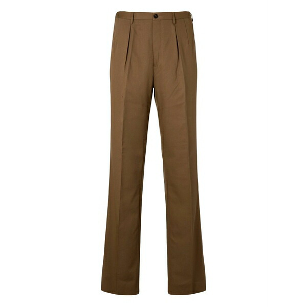 スローウエア メンズ カジュアルパンツ ボトムス Pleated cotton-blend trousers Brown|asty