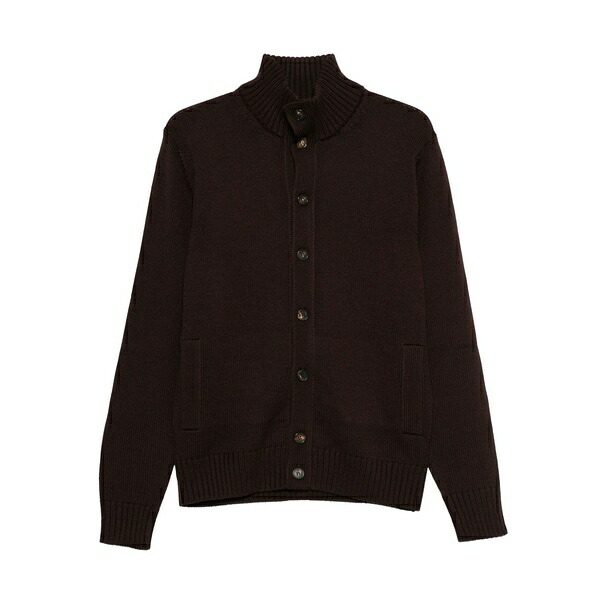 ザノーネ メンズ ジレー アウター Button-down high-neck cardigan Brown